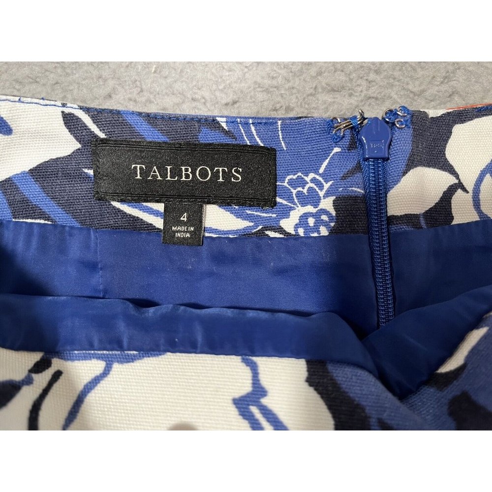 Talbots Red White Blue Floral Pencil‎ Skirt Cotton Spandex Lined Size 4 - Picture 3 of 9